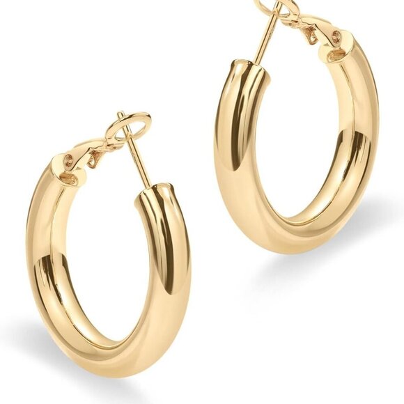 Sterling Silver Post Hoops 14K Gold Plated Thick Lightweight Earrings Women - Picture 3 of 5